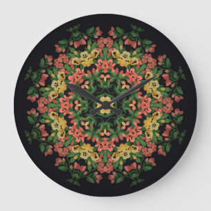 Relógio Grande Mandala Floral: vermelha, vindima amarela.