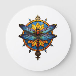 Relógio Grande Mandala Libélula Luminosa Geometria Sagrada Espiri