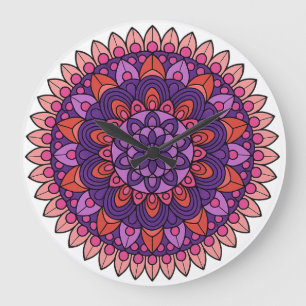Relógio Grande Mandala roxa e rosa