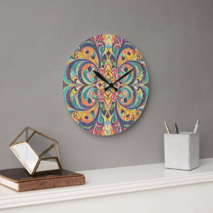 Relógio Grande Mandala Sinfonia de Cores – Floral Psicodélico Ous