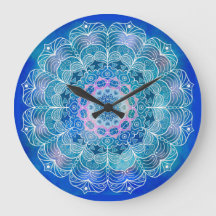 Mandala White Outline Blue Watercolor -