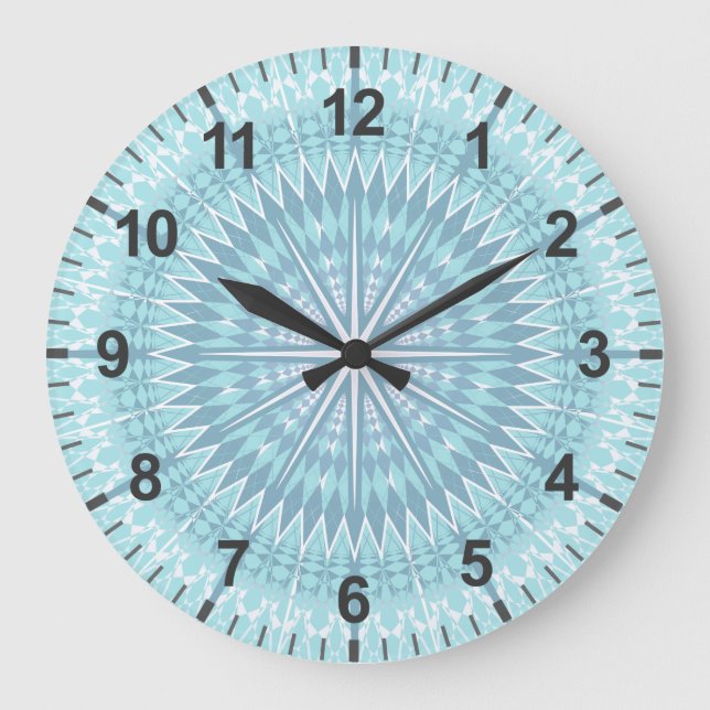 Relógio Grande Mandalas Geométrico Moderno Turquesa (Frente)