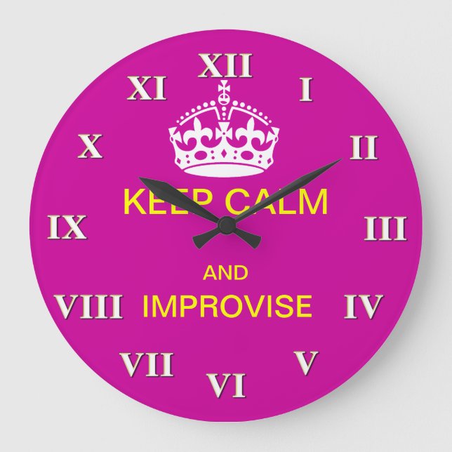Relógio Grande Mantenha a calma e improvise (Frente)