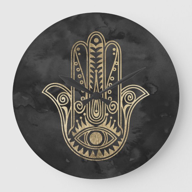 Relógio Grande Mão de água negra e dourada mão de Fátima (Frente)