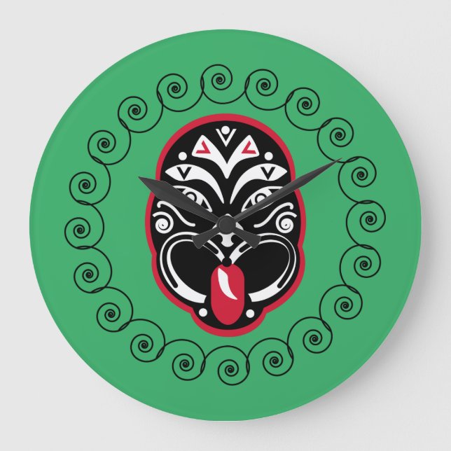 Relógio Grande Maori Haka | Nova Zelândia | Arte Nativa | Decor (Frente)