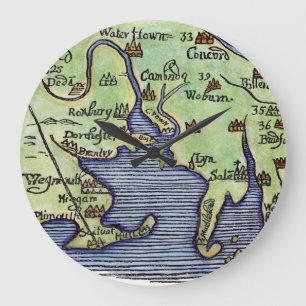 RELÓGIO GRANDE MAPA 1677 DE NOVA INGLATERRA