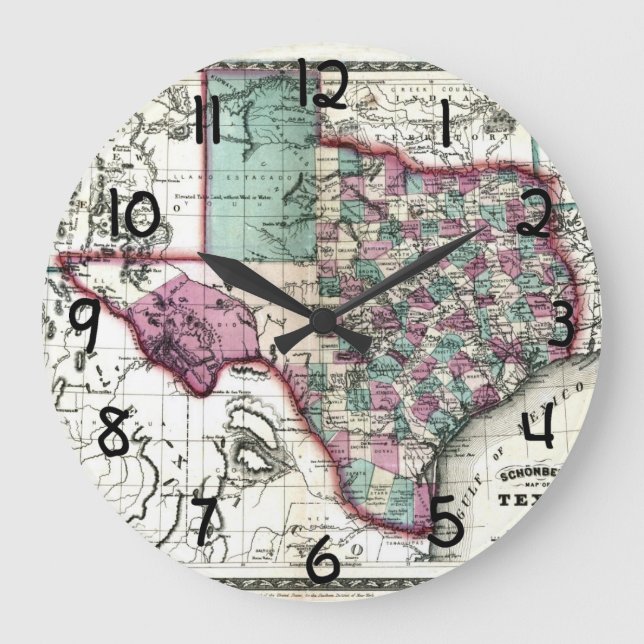 Relógio Grande Mapa 1866 do Antiquarian de Texas por Schönberg &  (Frente)