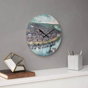 Relógio Grande Mapa Aéreo Antiquado de Santo Louis, Missouri, 18