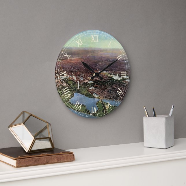 Relógio Grande Mapa antigo de Washington DC e do Rio Potomac (Escritório)