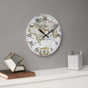 Relógio Grande Mapa Antigo do Mundo Antigo por Hendrik Hondius, 1