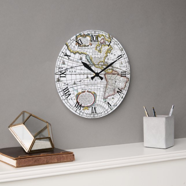 Relógio Grande Mapa antigo do mundo por Hendrik Hondius, 1630 (Escritório)