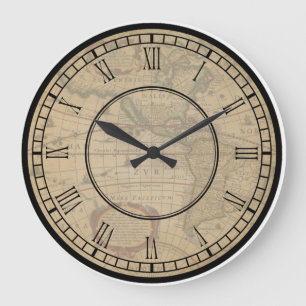 Relógio Grande Mapa do Mundo Vintage