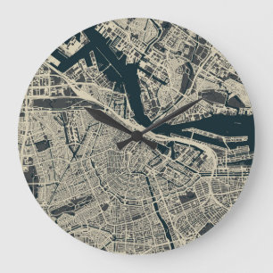 Relógio Grande Mapa do Vintage Amsterdam: Retrominimalista