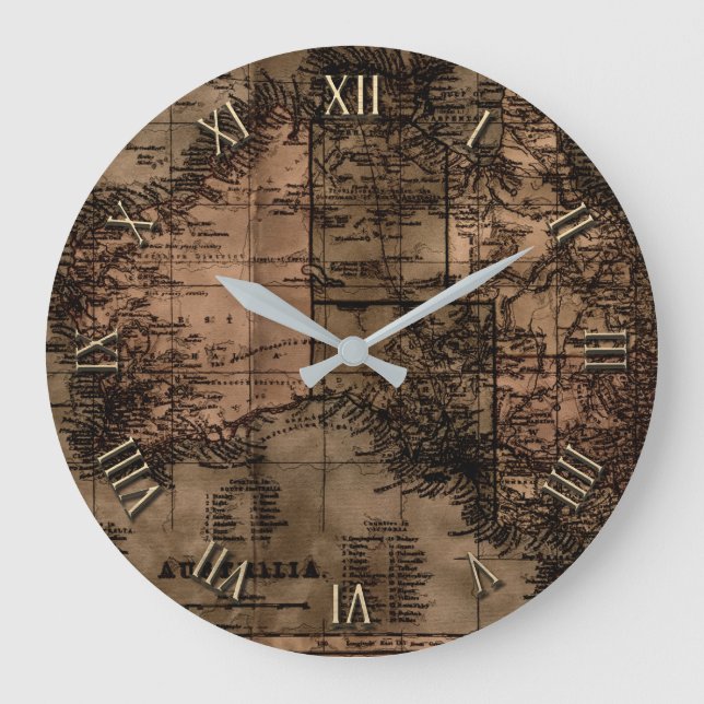 Relógio Grande Mapa do vintage de Austrália (Frente)