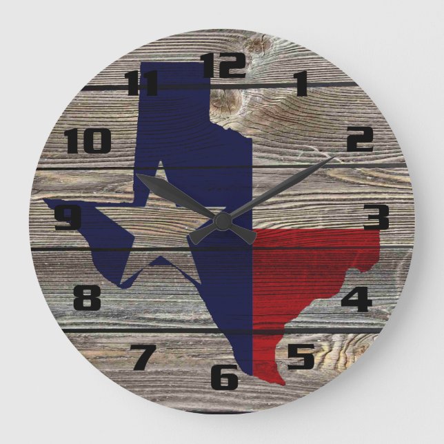Relógio Grande Mapa e Bandeira Patriótica Rústica do Texas (Frente)