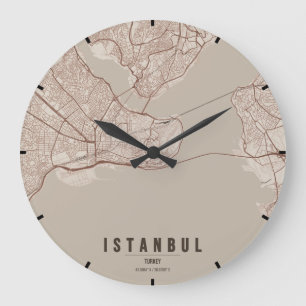 Relógio Grande Mapa Minimalista da Cidade de Istambul Turquia