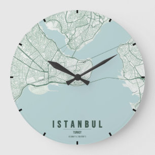 Relógio Grande Mapa Minimalista da Cidade de Istambul Turquia