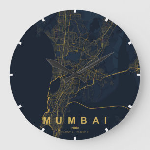 Relógio Grande Mapa Minimalista da Cidade de Mumbai, Índia