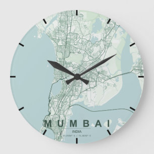 Relógio Grande Mapa Minimalista da Cidade de Mumbai Índia