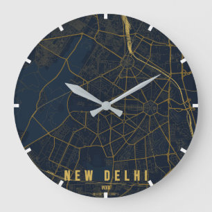 Relógio Grande Mapa Minimalista da Cidade de Nova Deli Índia