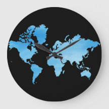 Mapa Mundial Azul Minimalista Arte Aquarela