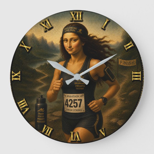 Relógio Grande Marathon Runner Funny Mona Lisa  (Frente)