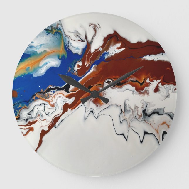 Relógio Grande Marble Brown Blue Fluid Abstrato Art Wall Clock (Frente)