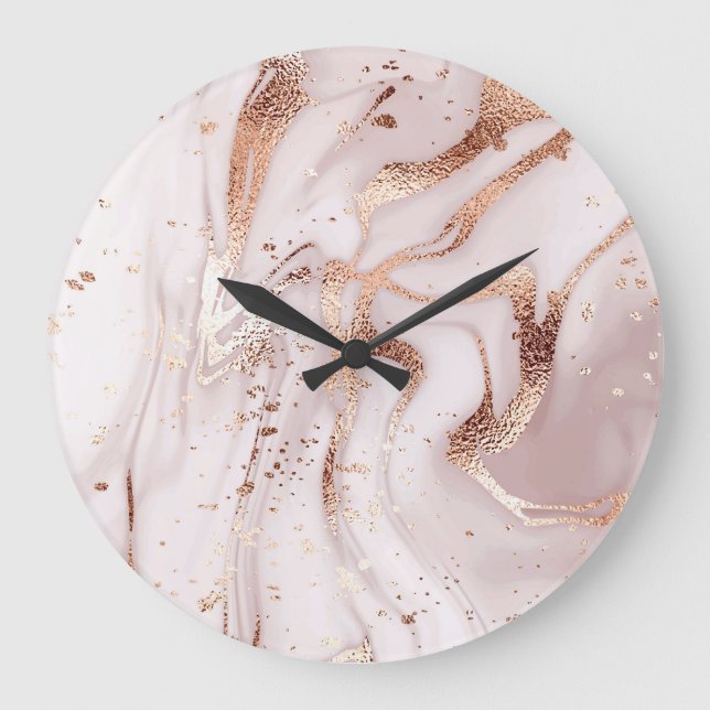 Relógio Grande Marble Rosa Dourado: Abstrato líquido. (Frente)