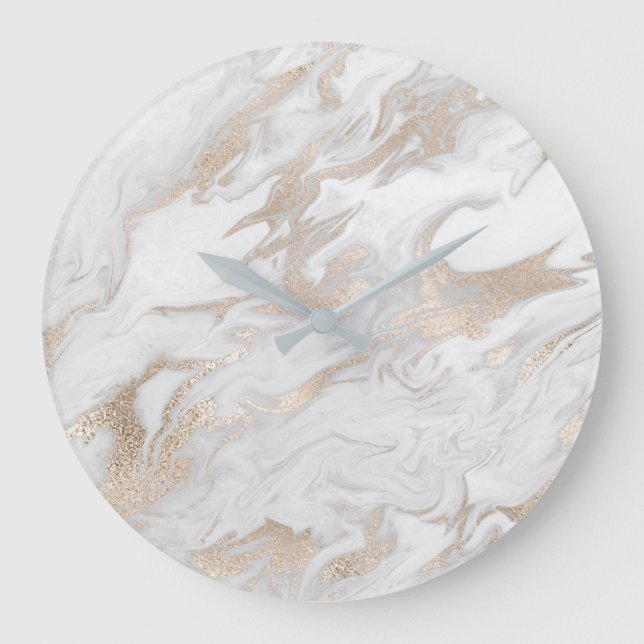Relógio Grande Marble Stone White Dourada Beige Ivory Cream Cinza (Frente)