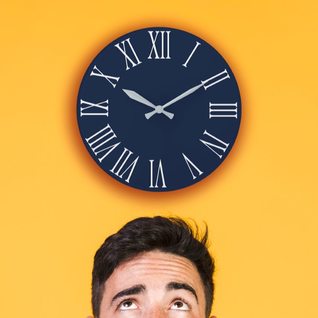 Relógio Grande Marinho Azul Nauti Cinza Silver Metálico Número Ro (Blue Navy Nauti Gray Metallic Silver Roman Number  Large Clock)