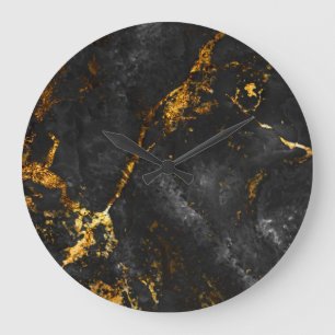 Relógio Grande Mármaco Dourado Negro, Padrão Natural.
