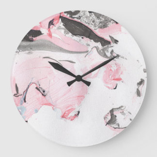 Relógio Grande Mármaco Preto Rosa: Desenho Mão