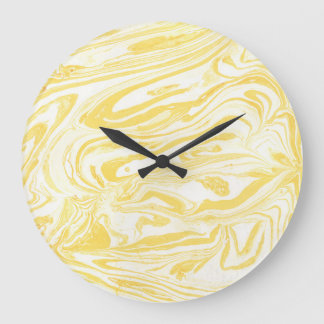 Relógio Grande Mármore Amarelo Elegante: Textura Desenhada À Mão