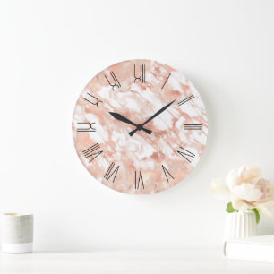 Relógio Grande Mármore Dourado Rosa Glam Números Romanos Retrô