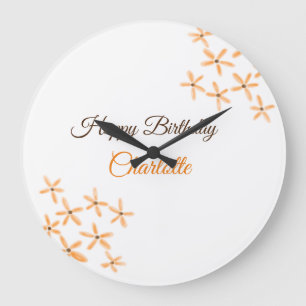 Relógio Grande Marrom-alaranjado feliz aniversário adicione nome 
