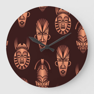 Relógio Grande Máscaras étnicas africanas, fundo escuro