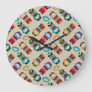 Relógio Grande Máscaras Tribais Étnicas