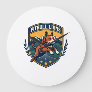 Relógio Grande Mascote Esportivo Vintage Pitbull Lions Vetor D
