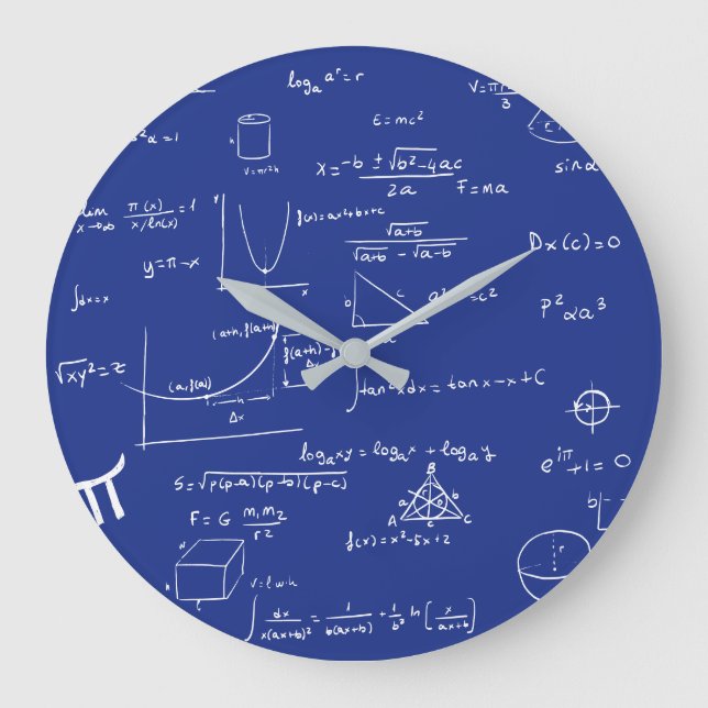Relógio Grande Matemática de Fórmulas Manuscritas de marinho Azul (Frente)
