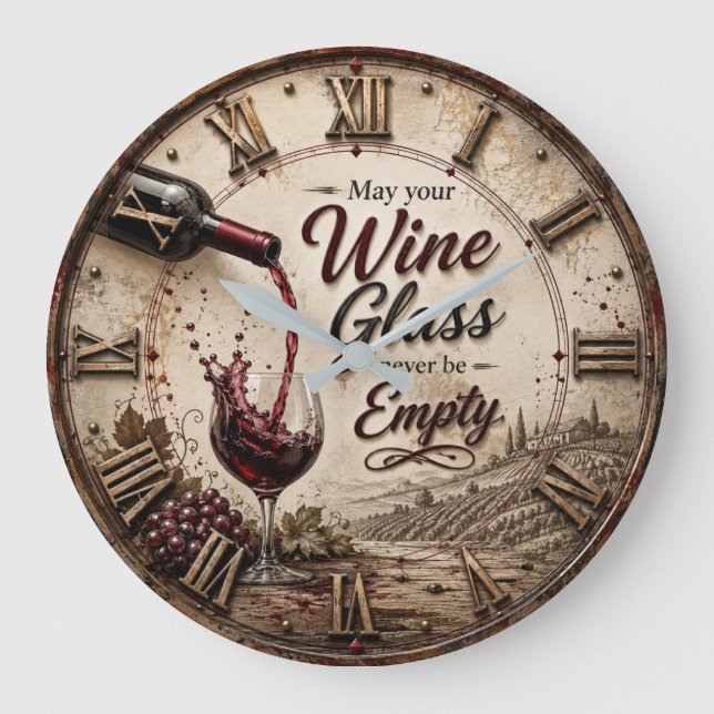 Relógio Grande May Your Wine Glass Never Be Empty (Frente)