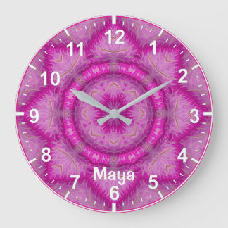 Relógio Grande MAYA ~ UAU! Padrão Fractal Tons de Rosa ~