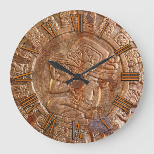 Relógio Grande Mayan Carved Metal Aztec Mexican Art History Clock