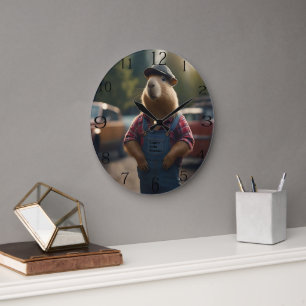 Relógio Grande "Mecânico Capivara: Graxa, Engrenagens e Boas Vibr