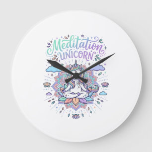 Relógio Grande Meditação de Unicórnio Unicórnio Fundo Branco Veto