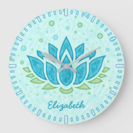 Relógio Grande Meditação de Yoga Espaço Azul Lotus Flower Zen | N