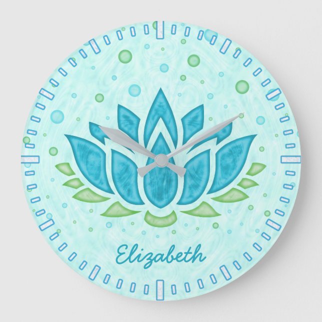 Relógio Grande Meditação de Yoga Espaço Azul Lotus Flower Zen | N (Frente)