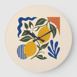 Relógio Grande Mediterranean Lemon Abstract Round Wall Clock