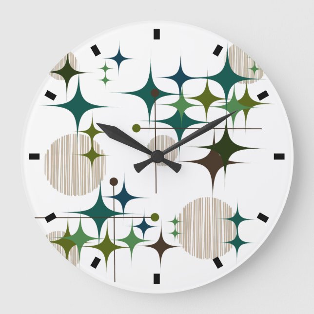 Relógio Grande Meio século Moderno de Starbursts e Globos (Frente)