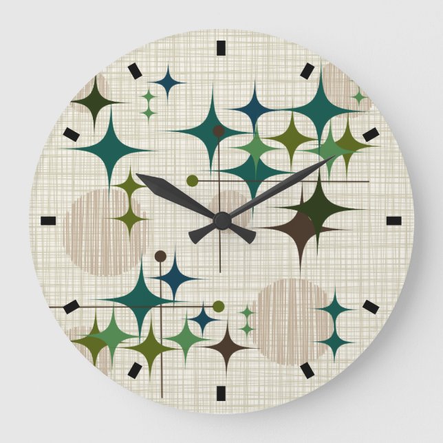 Relógio Grande Meio século Moderno de Starbursts e Globos (Frente)