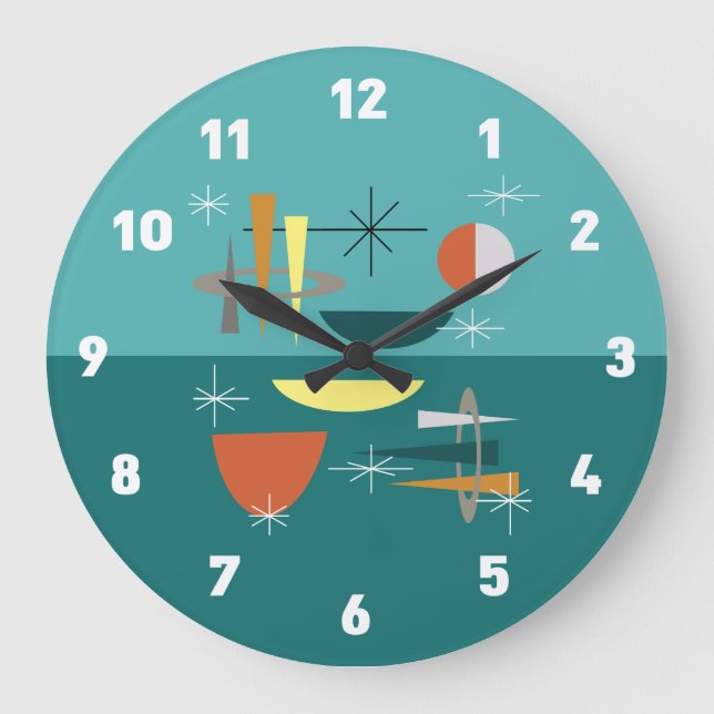 Relógio Grande Meio século Turquesa Moderno (Frente)